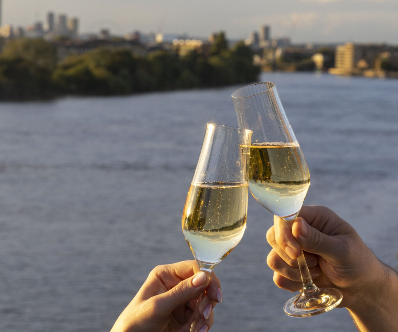 two people clinking champagne glasses