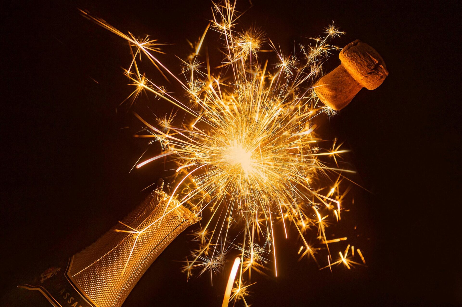 new year bottle cork with sparkler